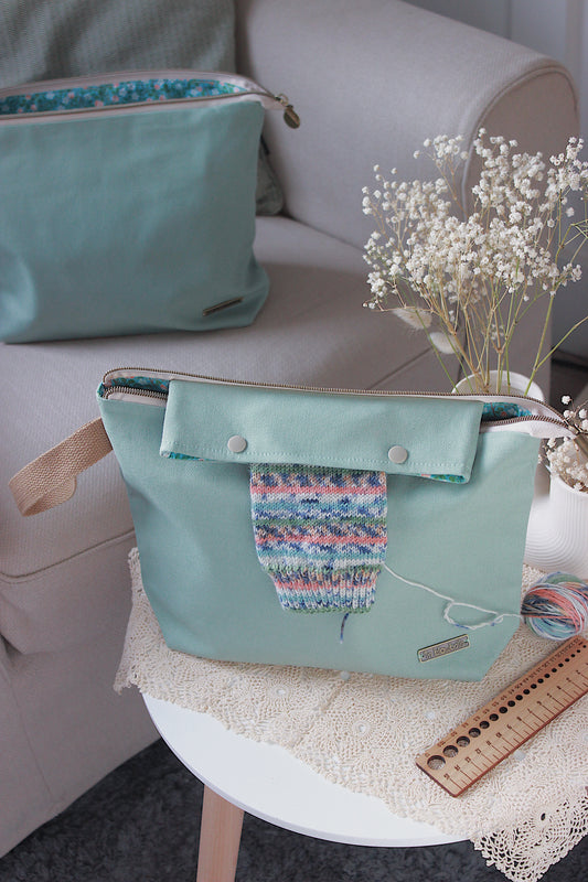 Mint Canvas Knitting Project Bag with Built-in DPN Holder