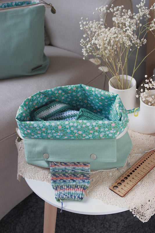Mint Canvas Knitting Project Bag with Built-in DPN Holder
