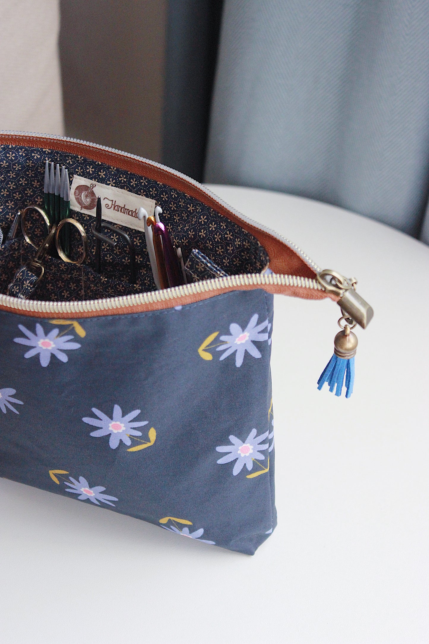 Blue Flowers Waterproof Zipper Pouches