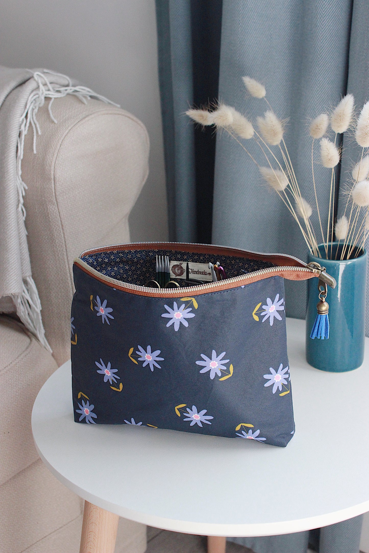 Blue Flowers Waterproof Zipper Pouches