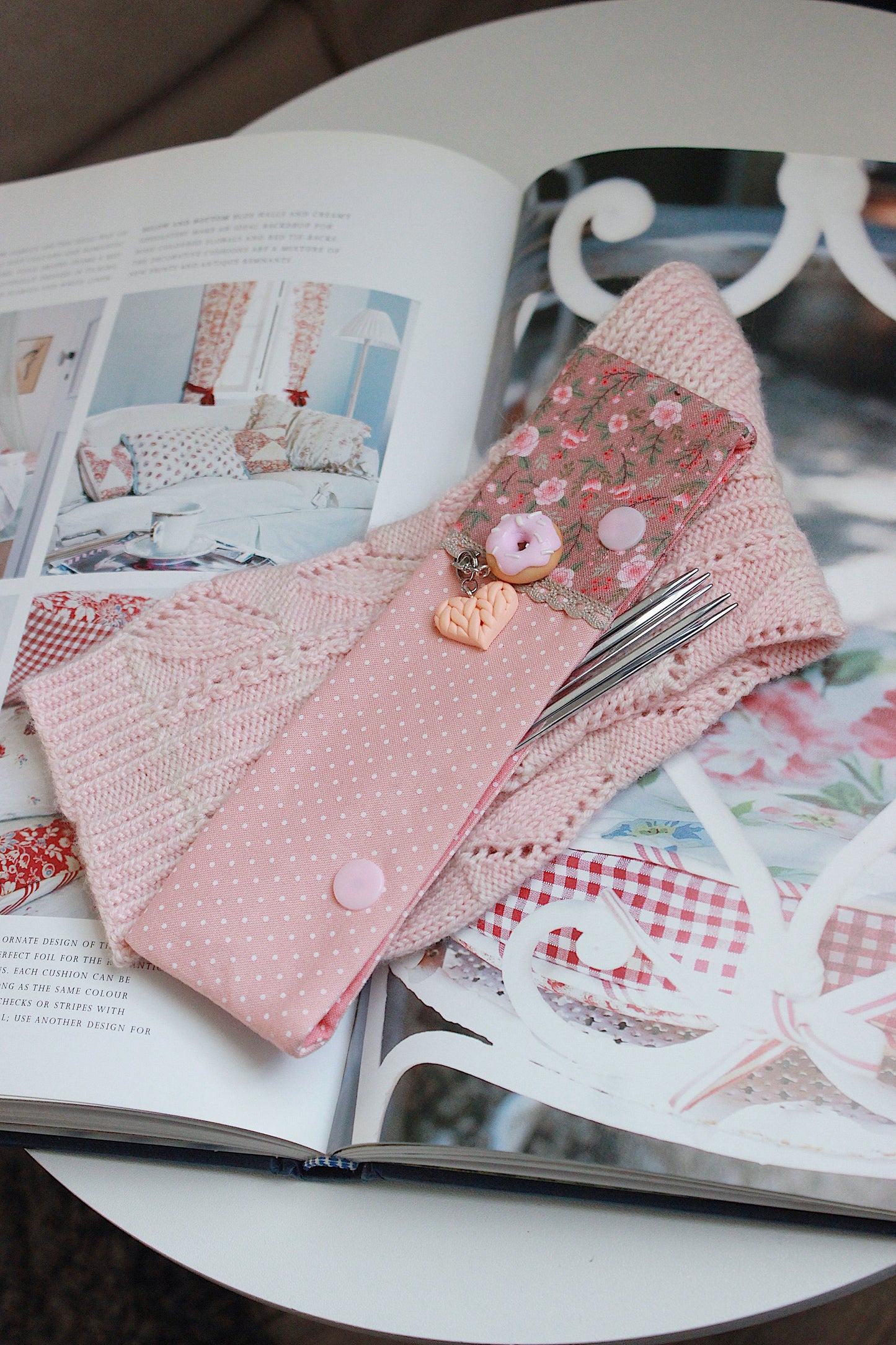 Salmon Pink Flowers & White Dots DPN Holder