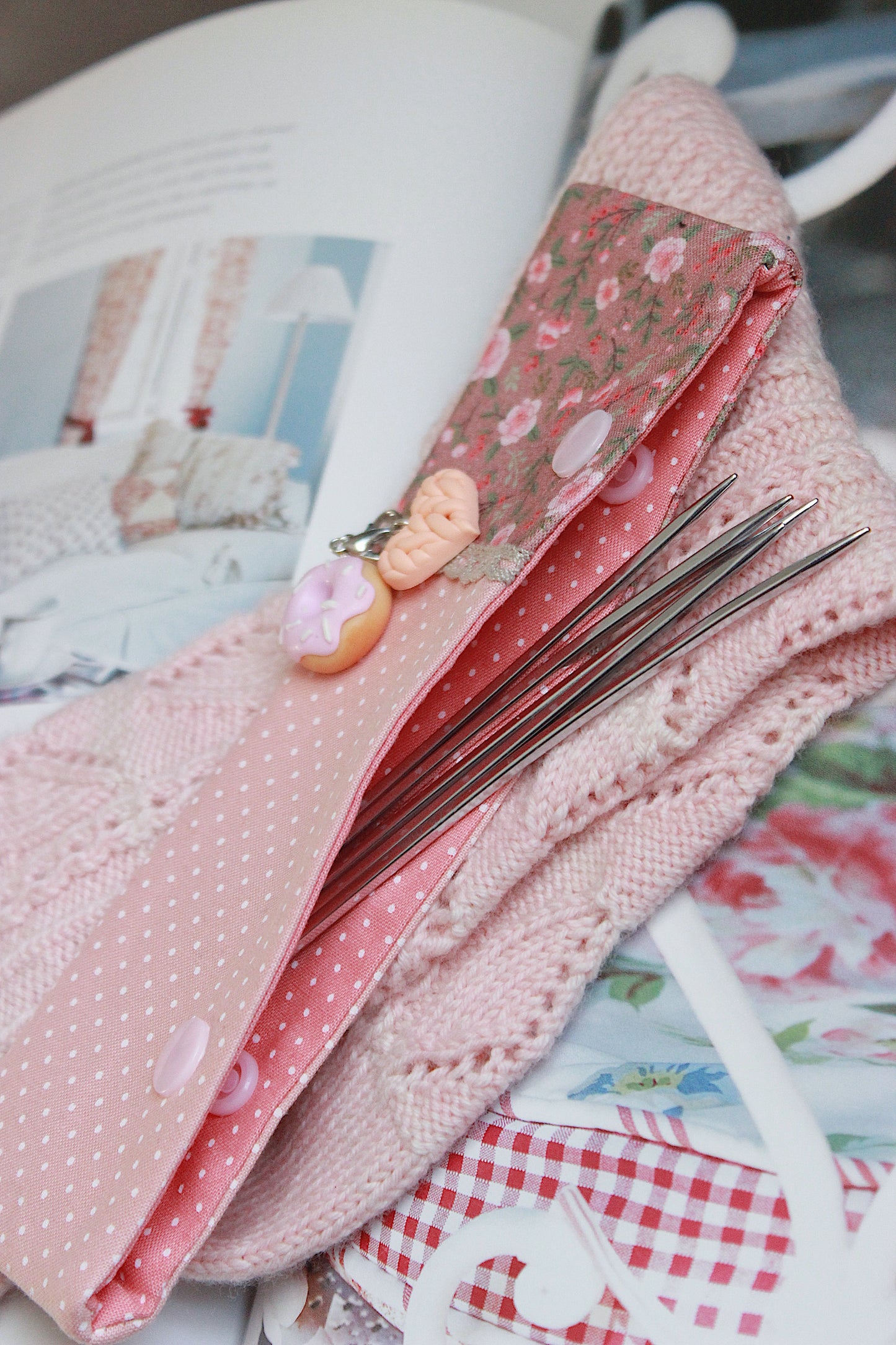 Salmon Pink Flowers & White Dots DPN Holder