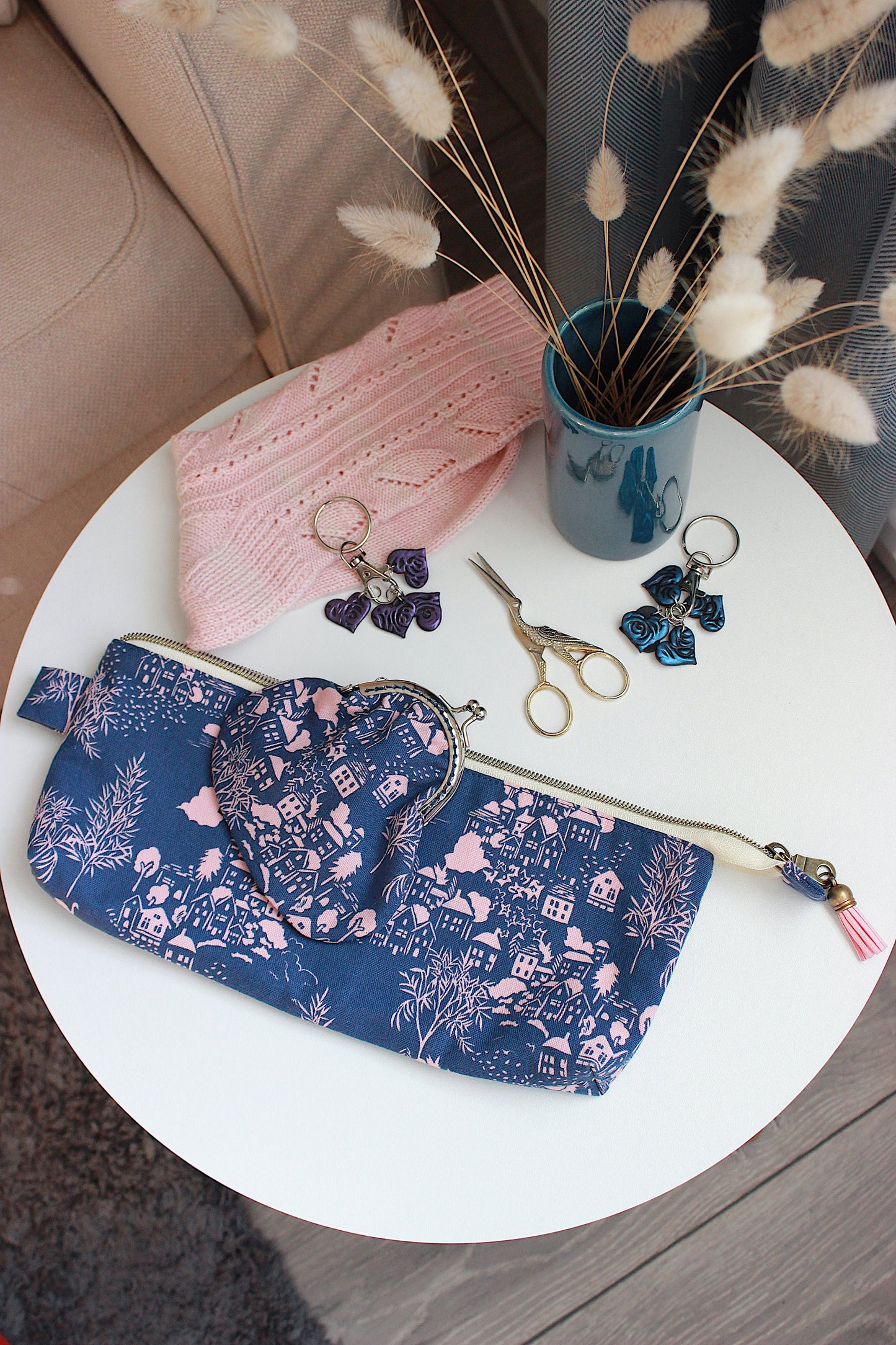 Whimsical Countryside Oxford Fabric Zipper Pouch & Metal Frame Purse