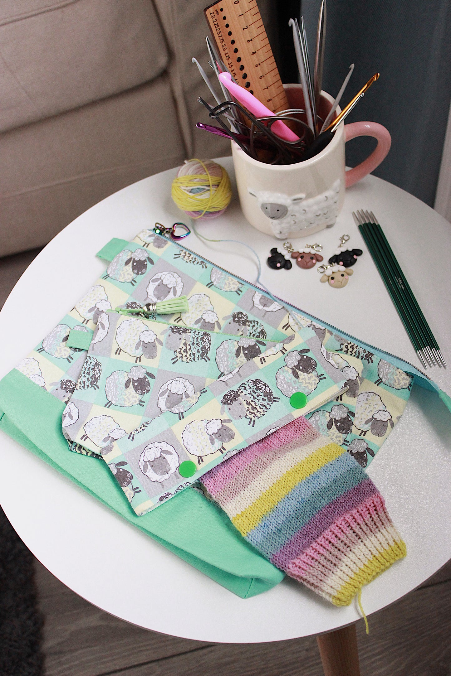 Cheerful Sheep Zipper Project Bag & Pouch