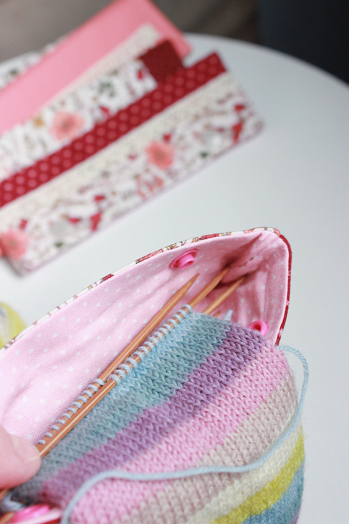 Burgundy Floral DPN Holder – Handmade Knitting Needle Case with Snap Closure