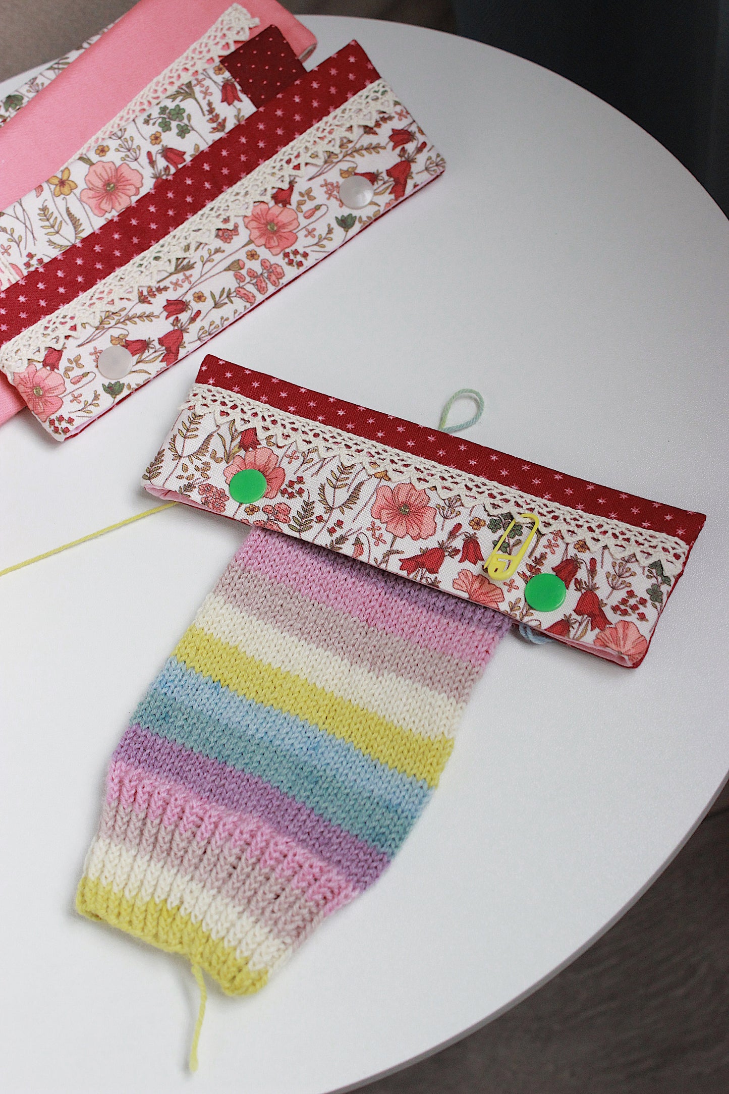 Burgundy Floral DPN Holder – Handmade Knitting Needle Case with Snap Closure
