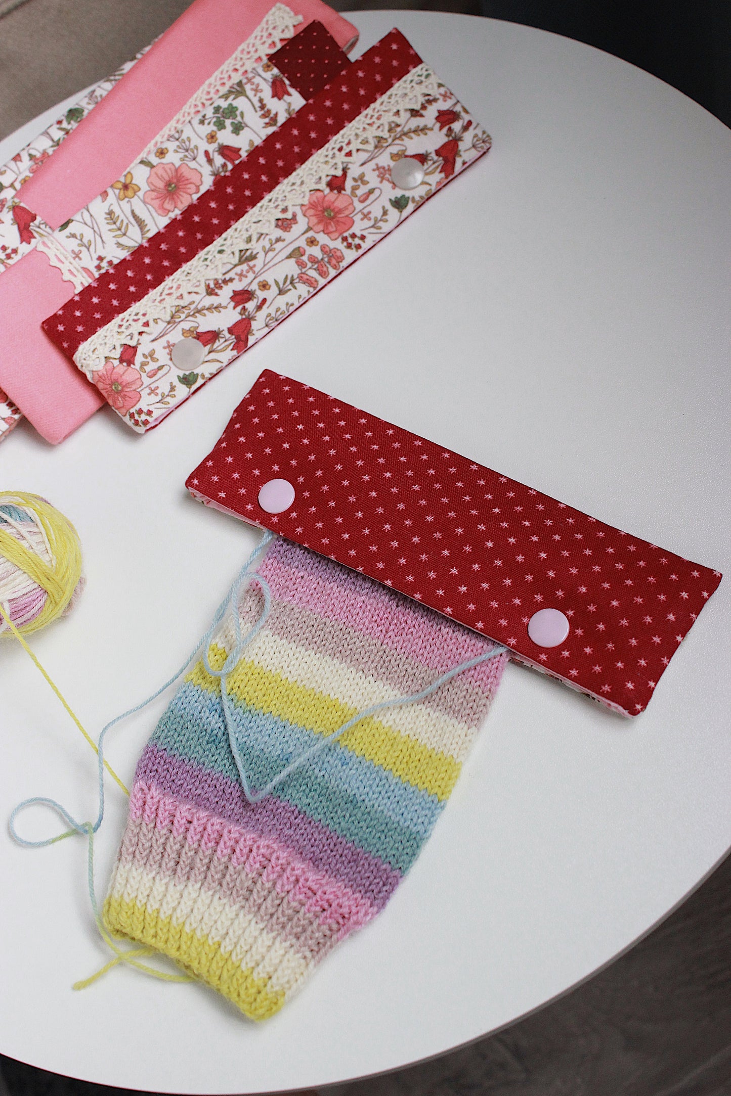 Burgundy Floral DPN Holder – Handmade Knitting Needle Case with Snap Closure