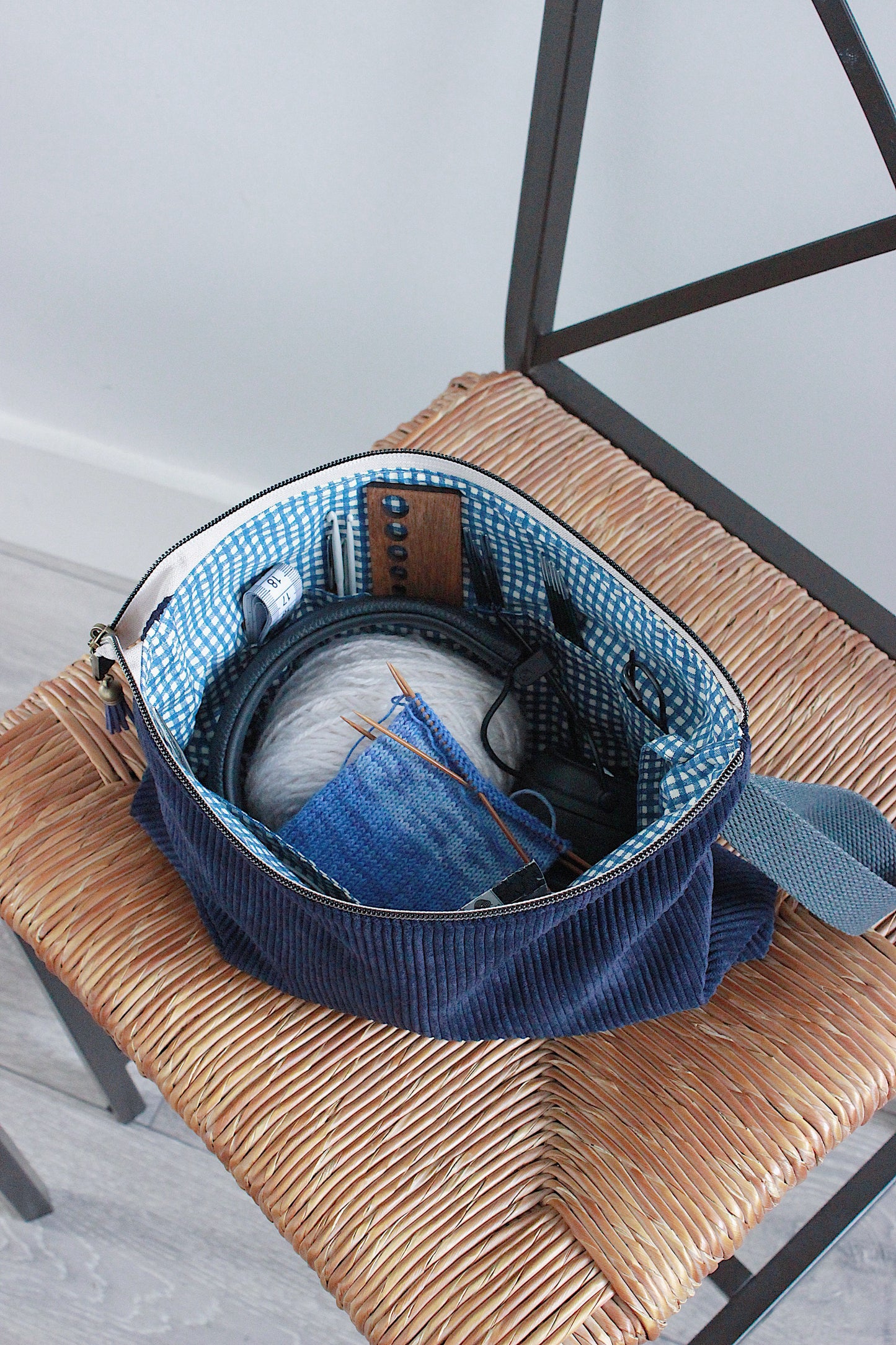 Midnight Blue Corduroy Zipper Project Bag