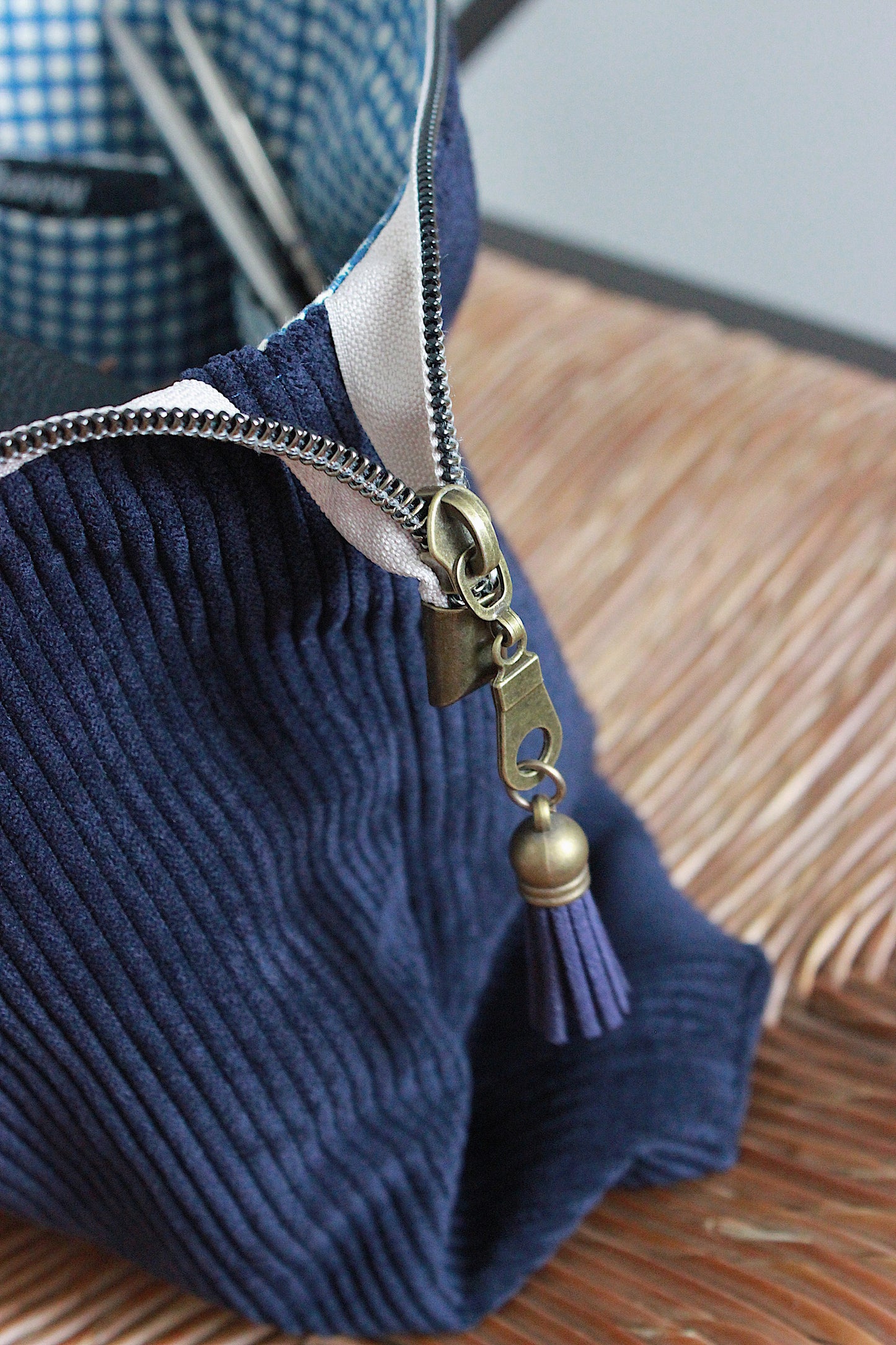 Midnight Blue Corduroy Zipper Project Bag