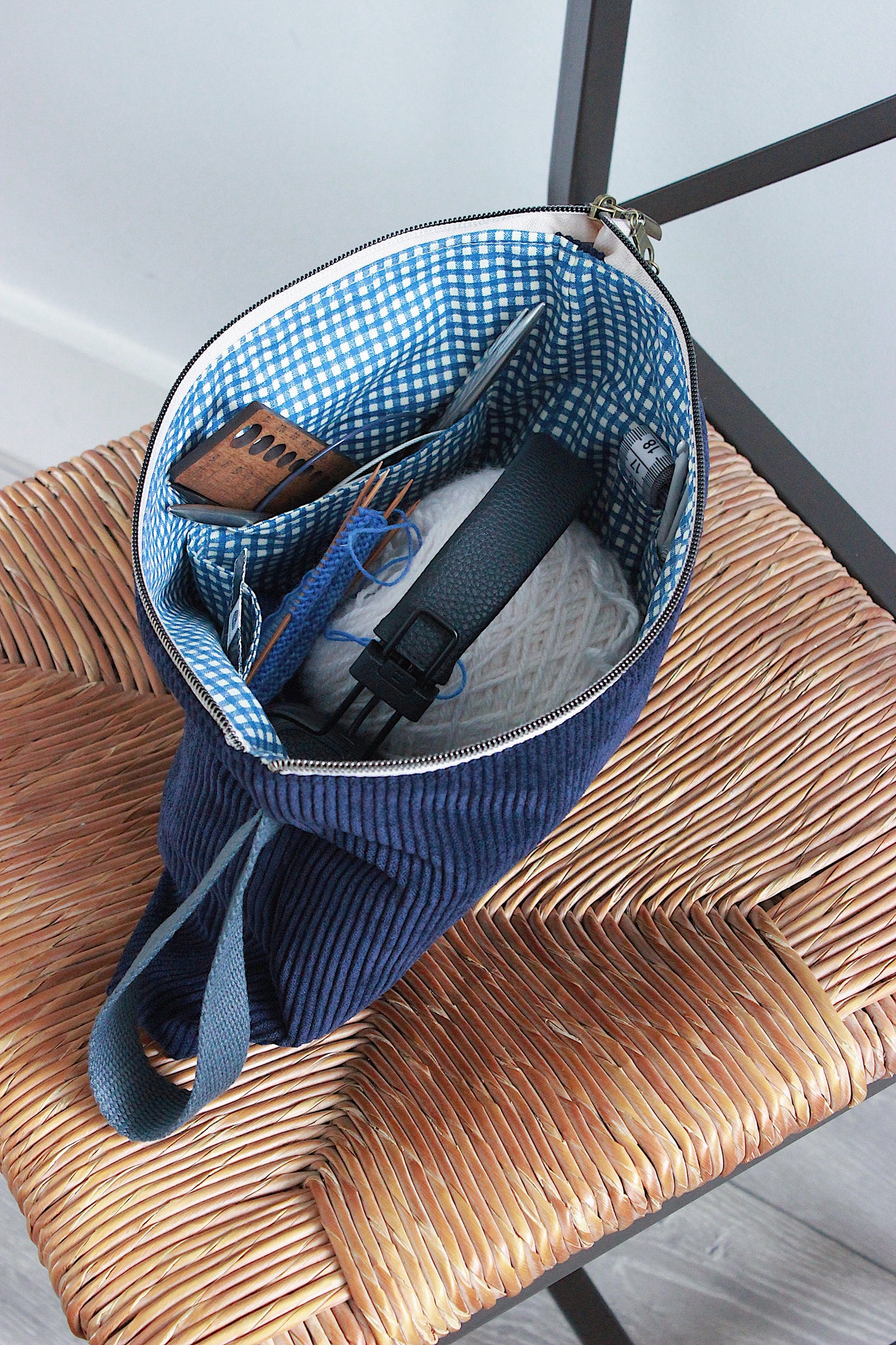 Midnight Blue Corduroy Zipper Project Bag