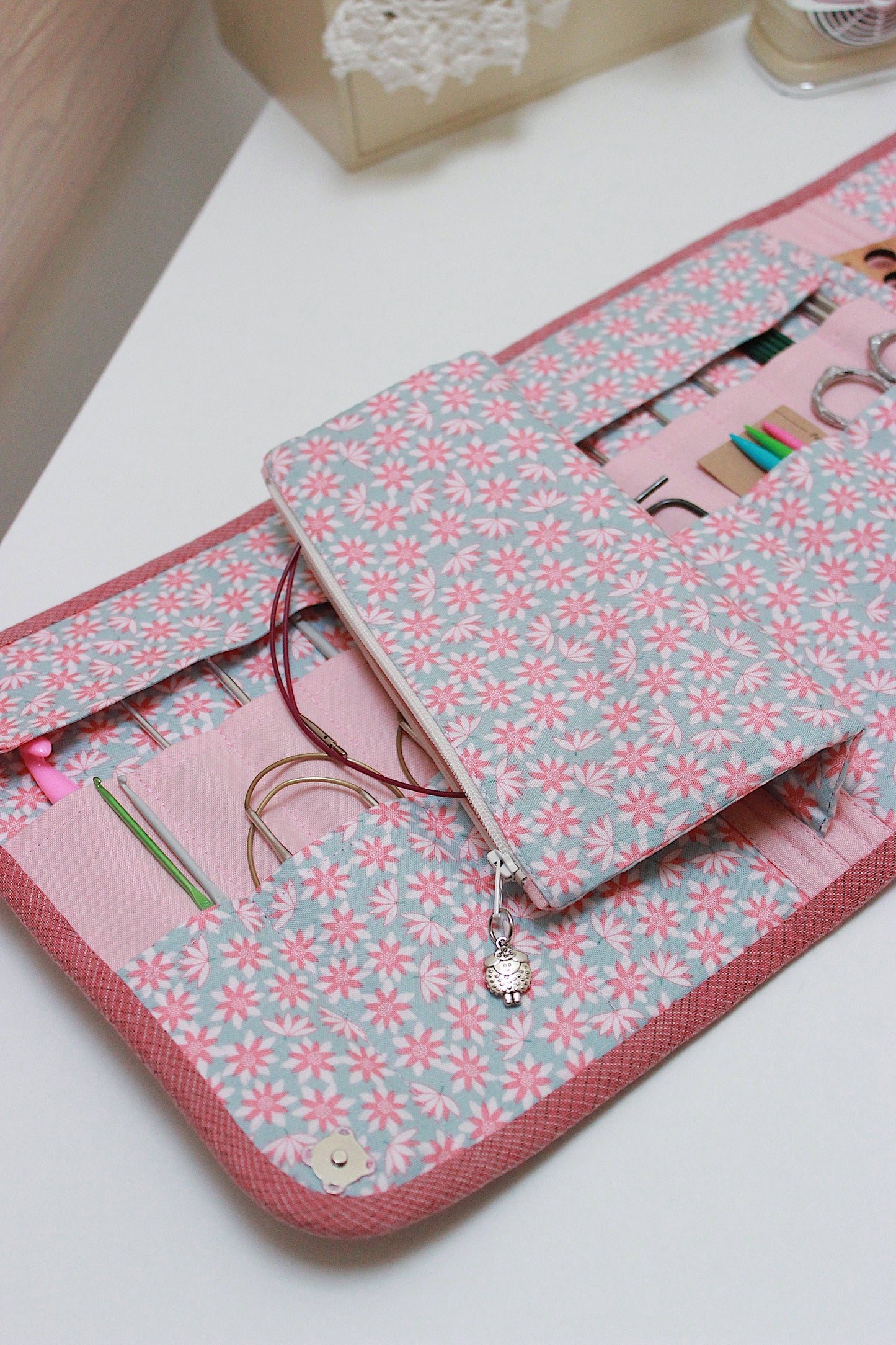 Pink Corduroy Knitting Needle Case