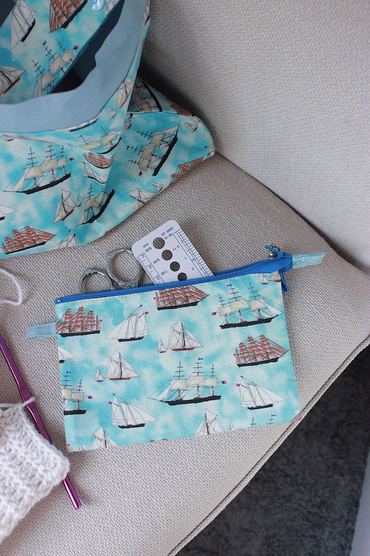 Nautical Project Bag Set - Drawstring Bag + Notions Pouch