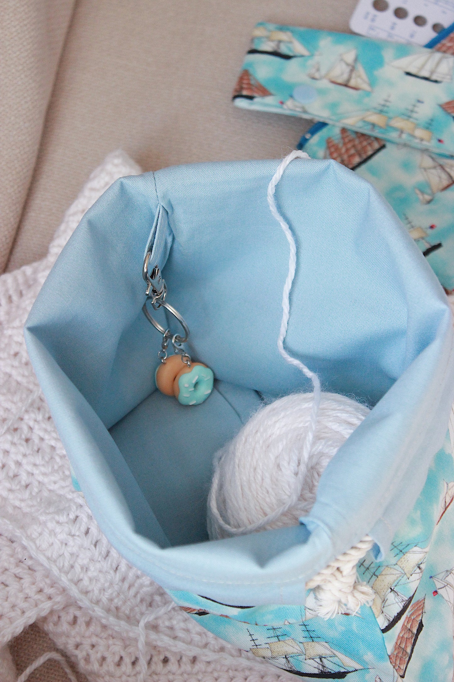 Nautical Project Bag Set - Drawstring Bag + Notions Pouch
