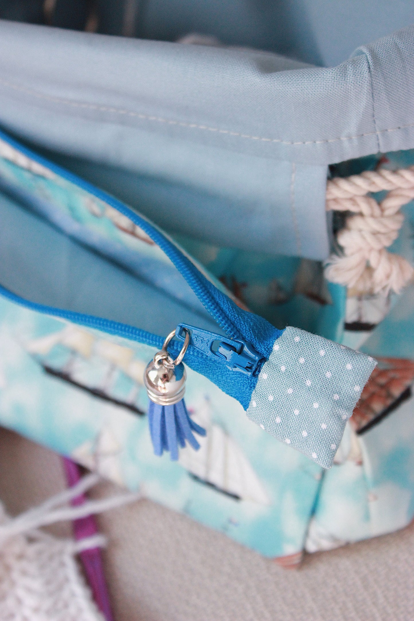 Nautical Project Bag Set - Drawstring Bag + Notions Pouch