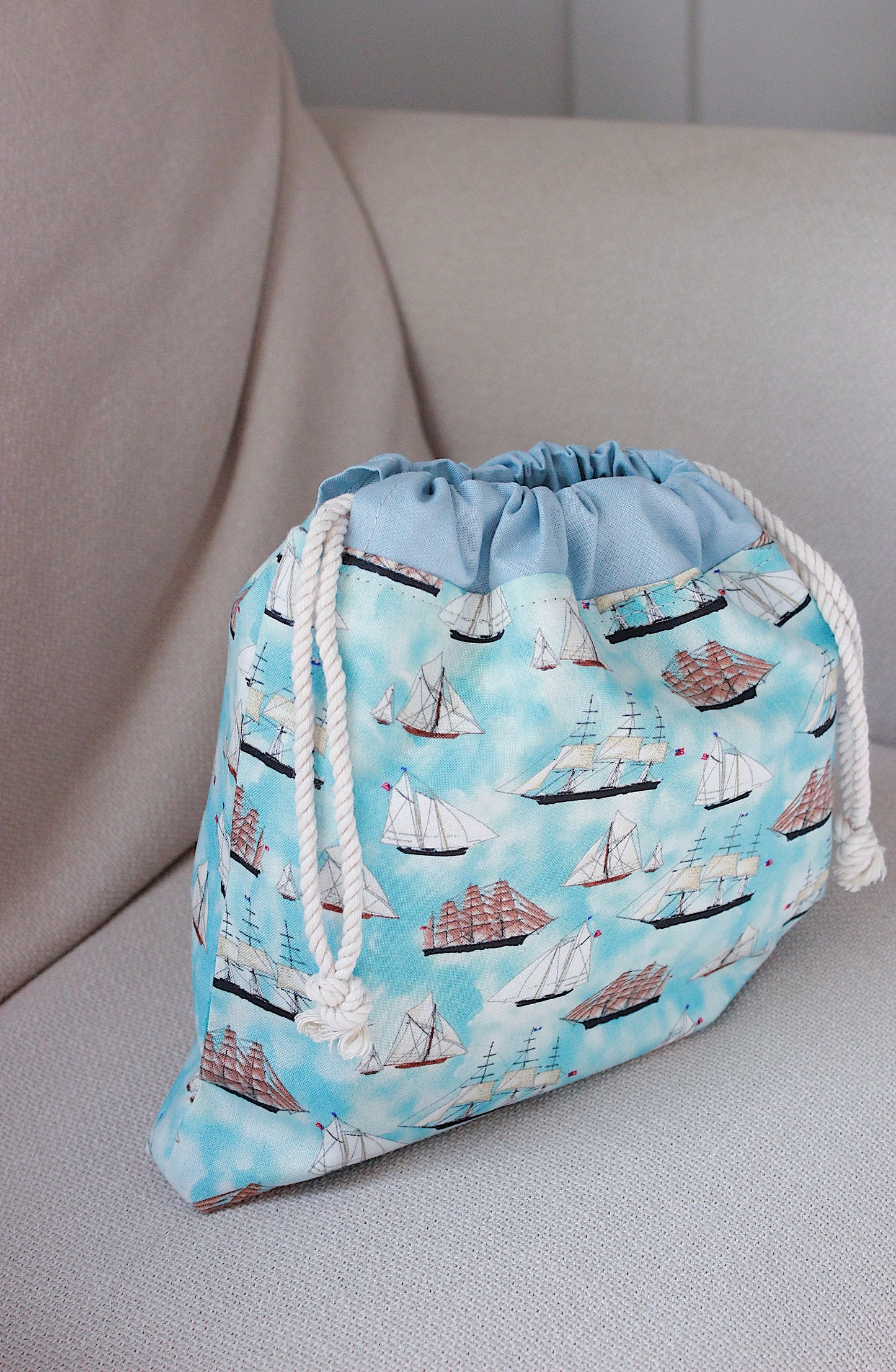 Nautical Project Bag Set - Drawstring Bag + Notions Pouch