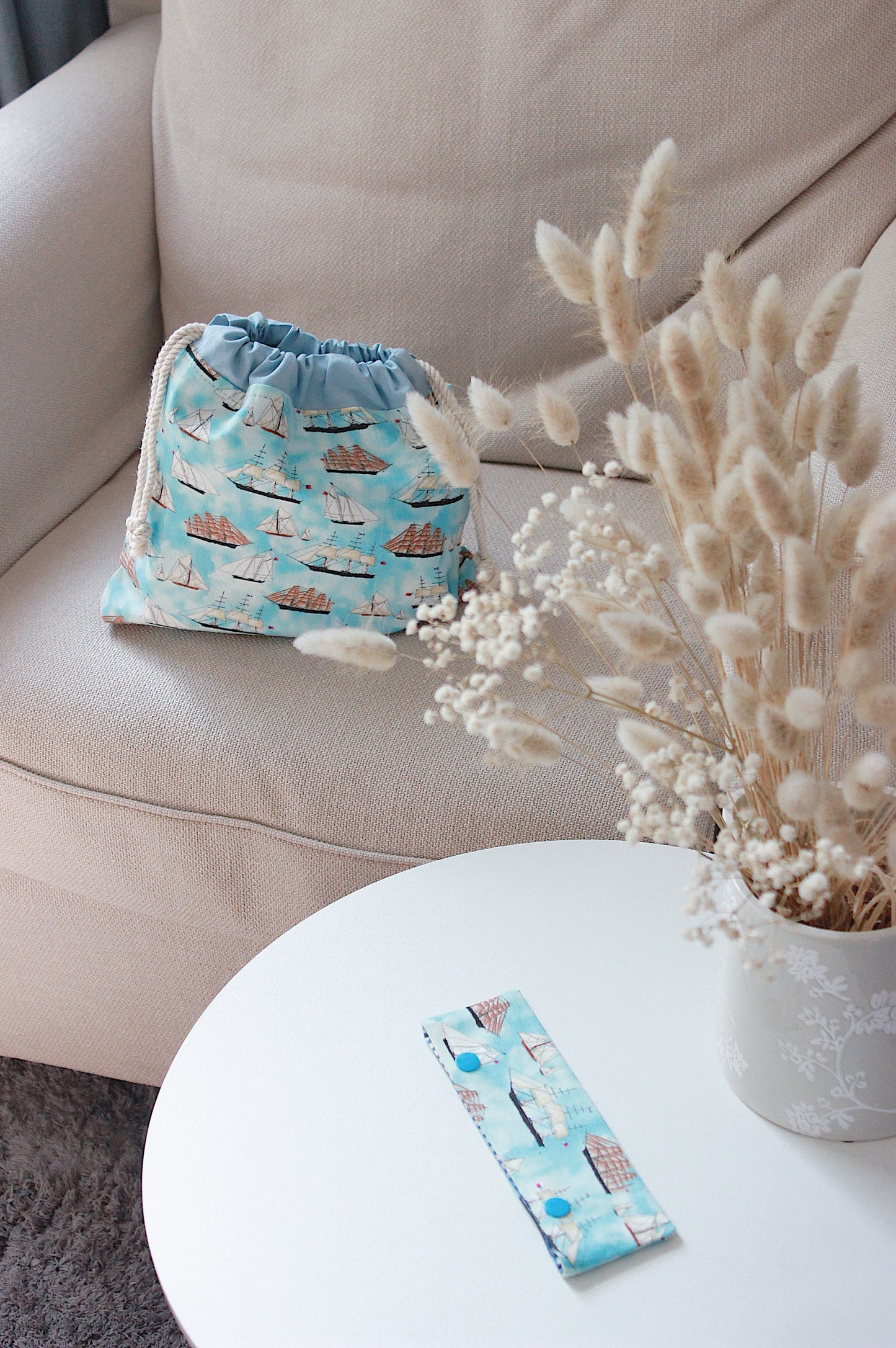 Nautical Project Bag Set - Drawstring Bag + Notions Pouch