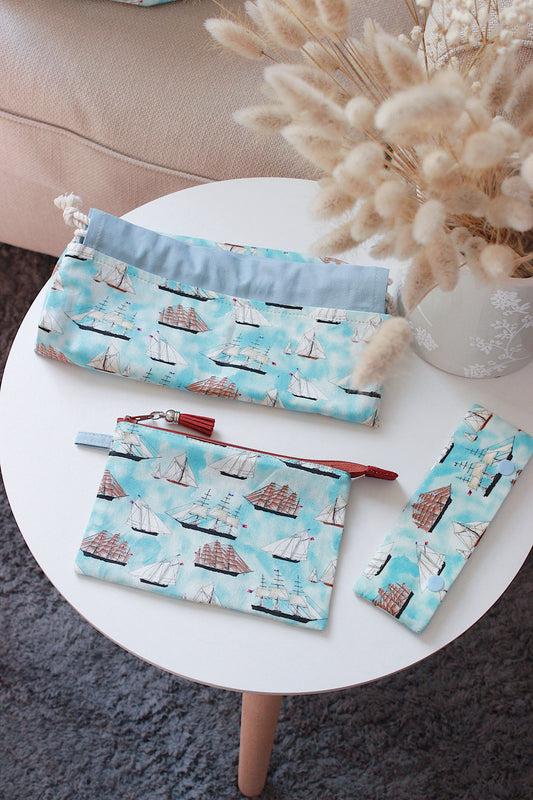 Nautical Project Bag Set - Drawstring Bag + Notions Pouch