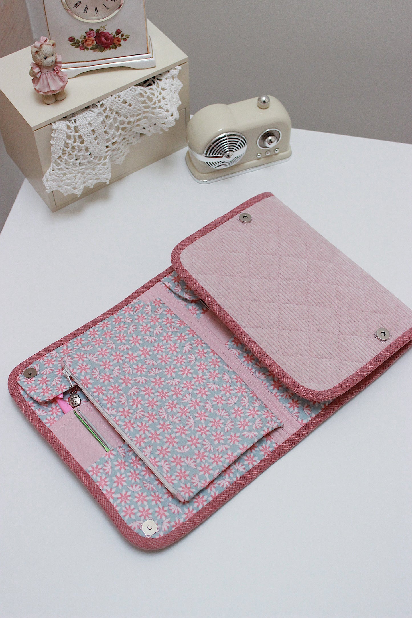 Pink Corduroy Knitting Needle Case