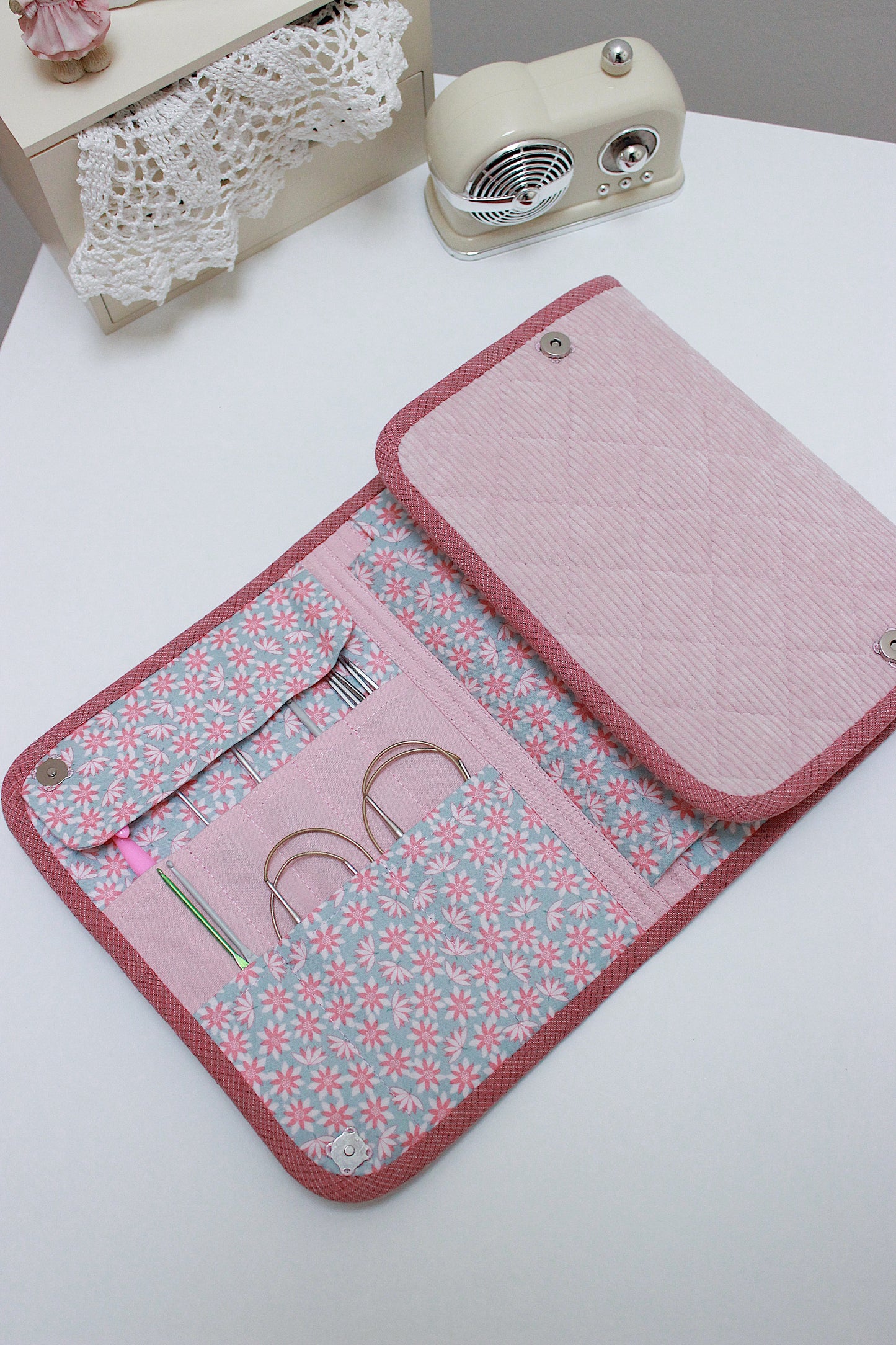 Pink Corduroy Knitting Needle Case