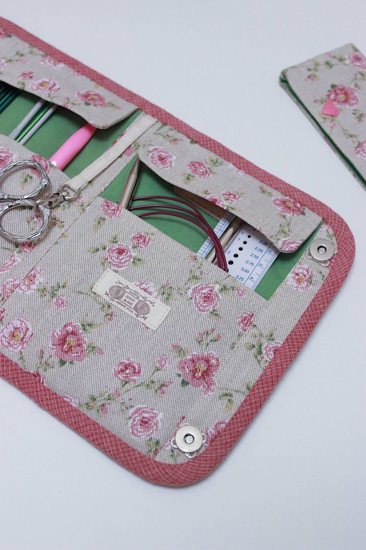 Pink Roses Canvas Project Bag & Knitting Needle Case