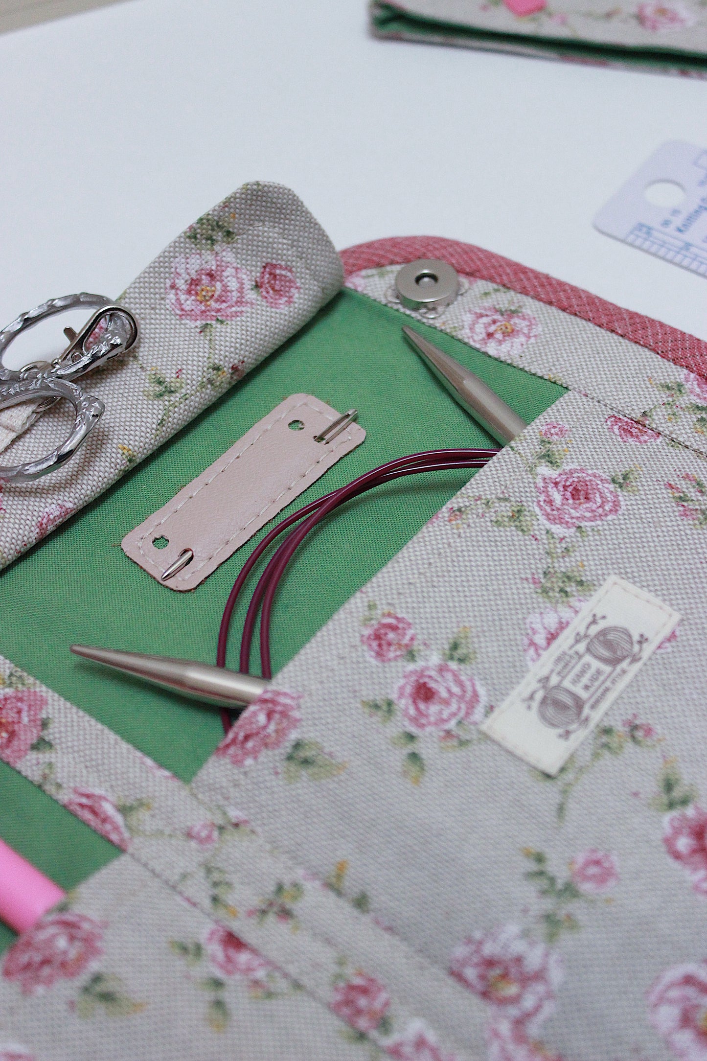 Pink Roses Canvas Project Bag & Knitting Needle Case