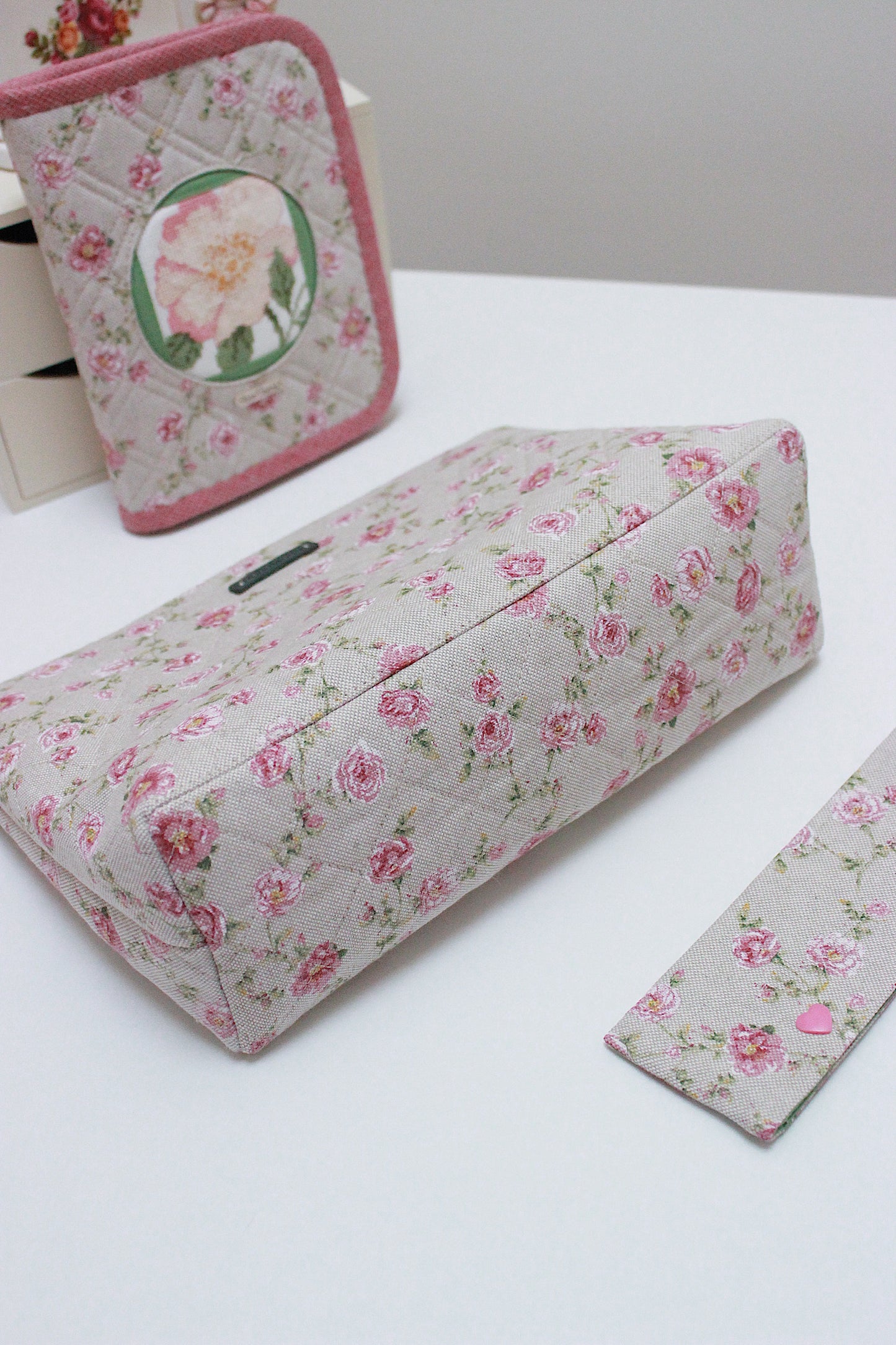 Pink Roses Canvas Project Bag & Knitting Needle Case