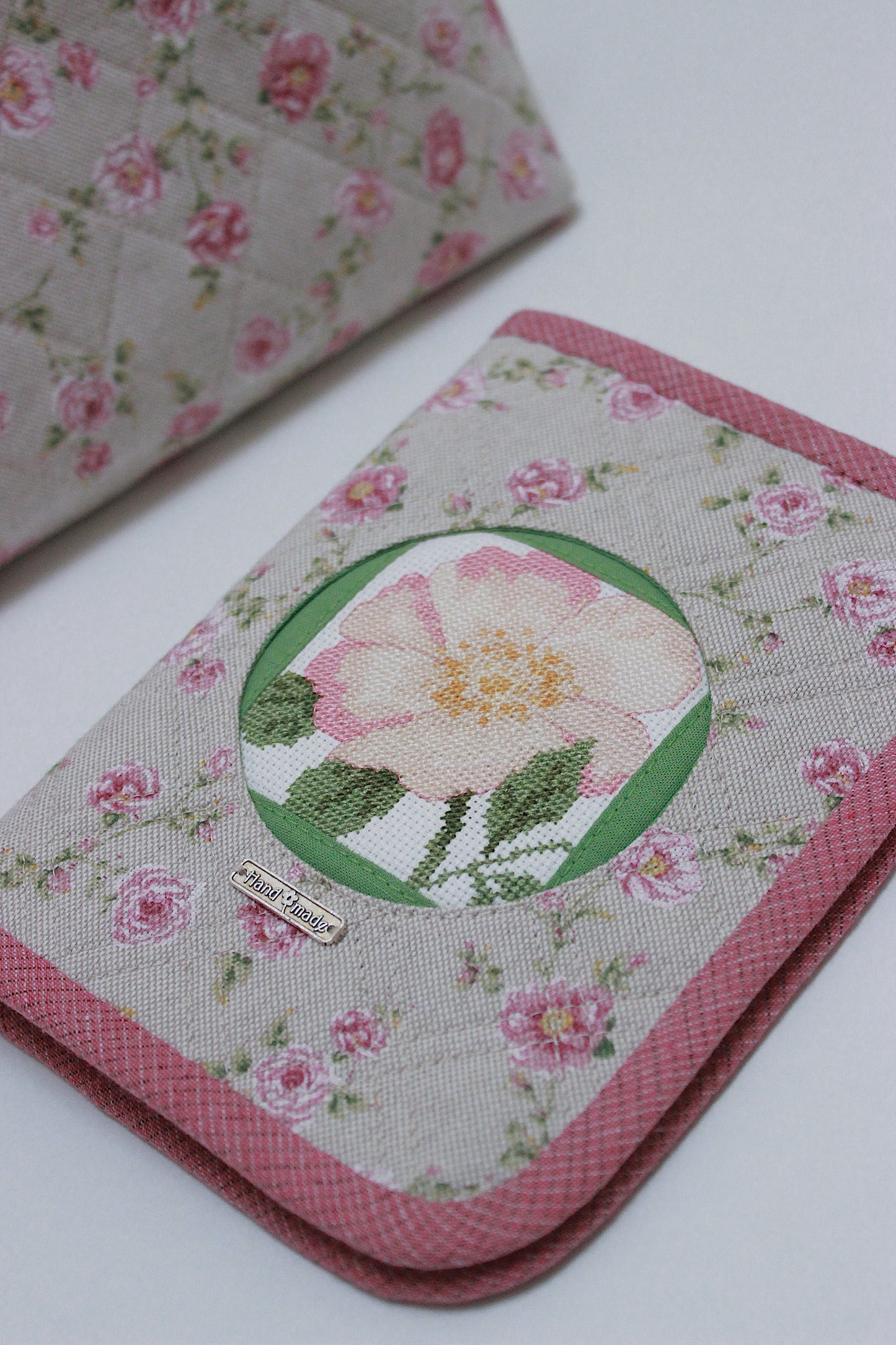 Pink Roses Canvas Project Bag & Knitting Needle Case