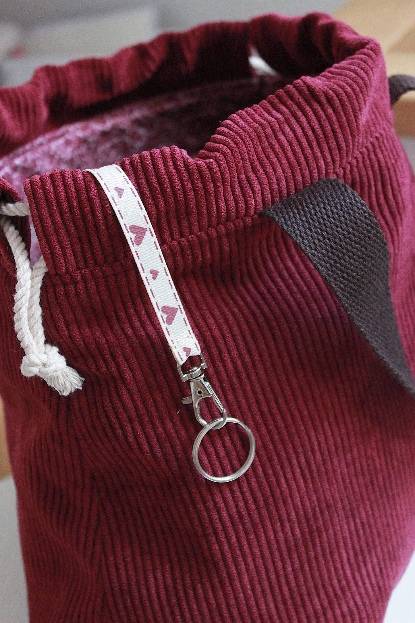 Burgundy Corduroy Project Bag, Zipper Pouch, Metal Frame Purse & Holder