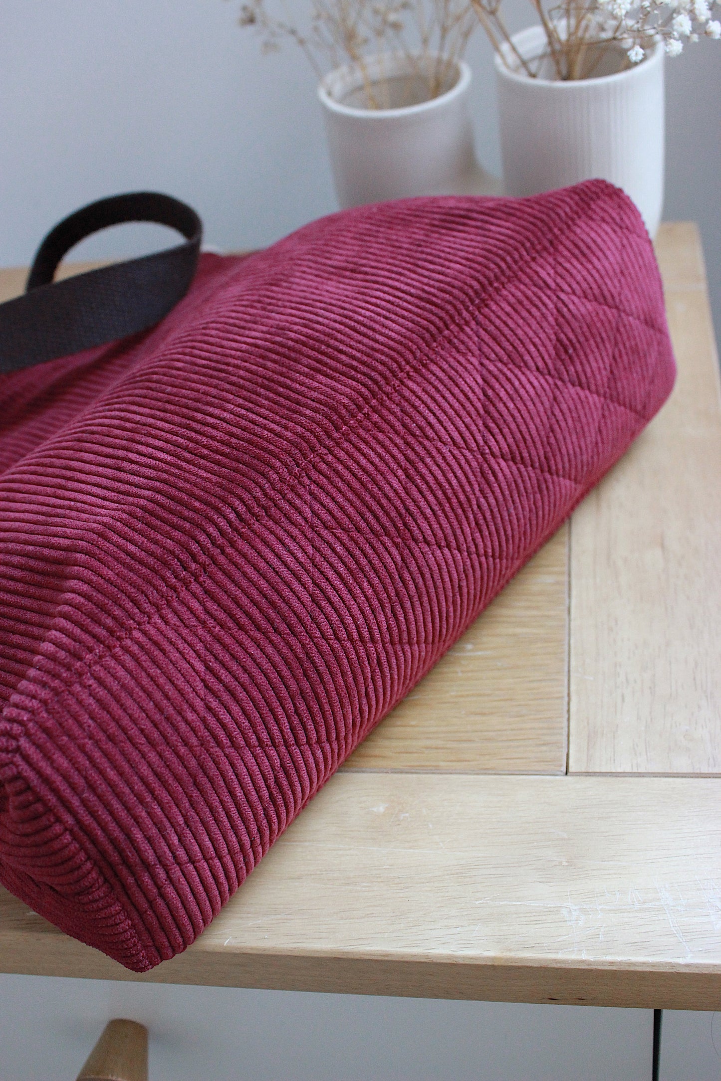 Burgundy Corduroy Project Bag, Zipper Pouch, Metal Frame Purse & Holder