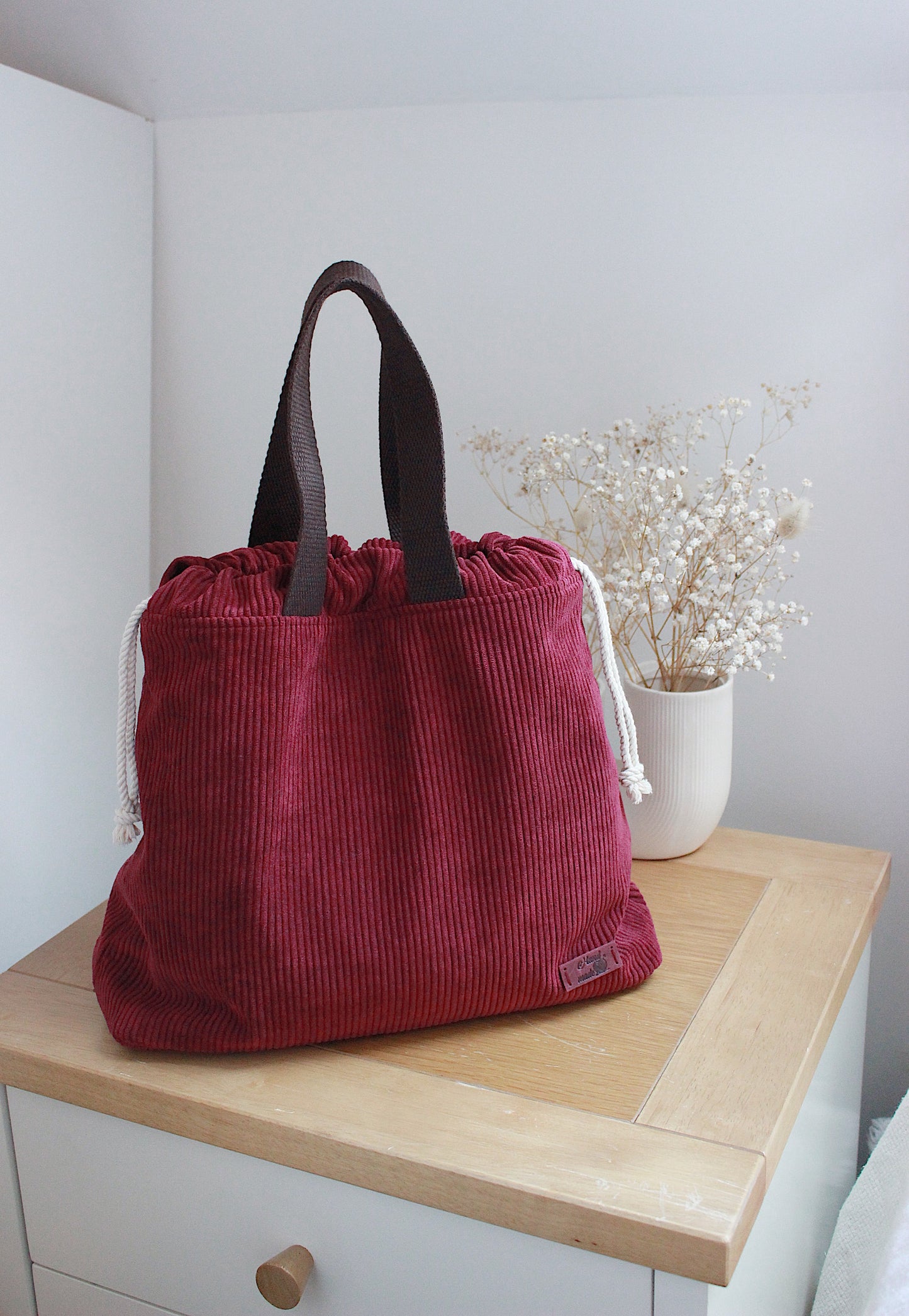 Burgundy Corduroy Project Bag, Zipper Pouch, Metal Frame Purse & Holder