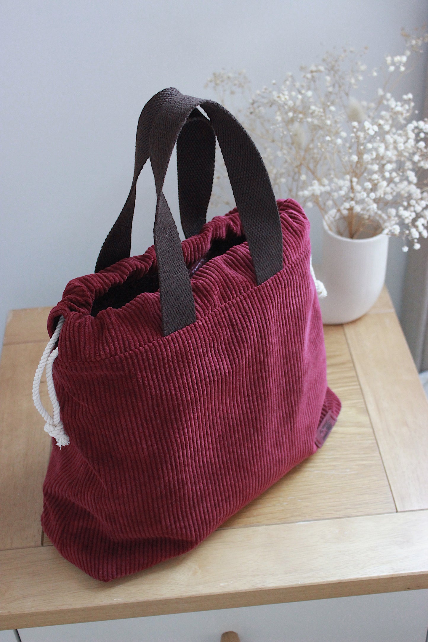 Burgundy Corduroy Project Bag, Zipper Pouch, Metal Frame Purse & Holder