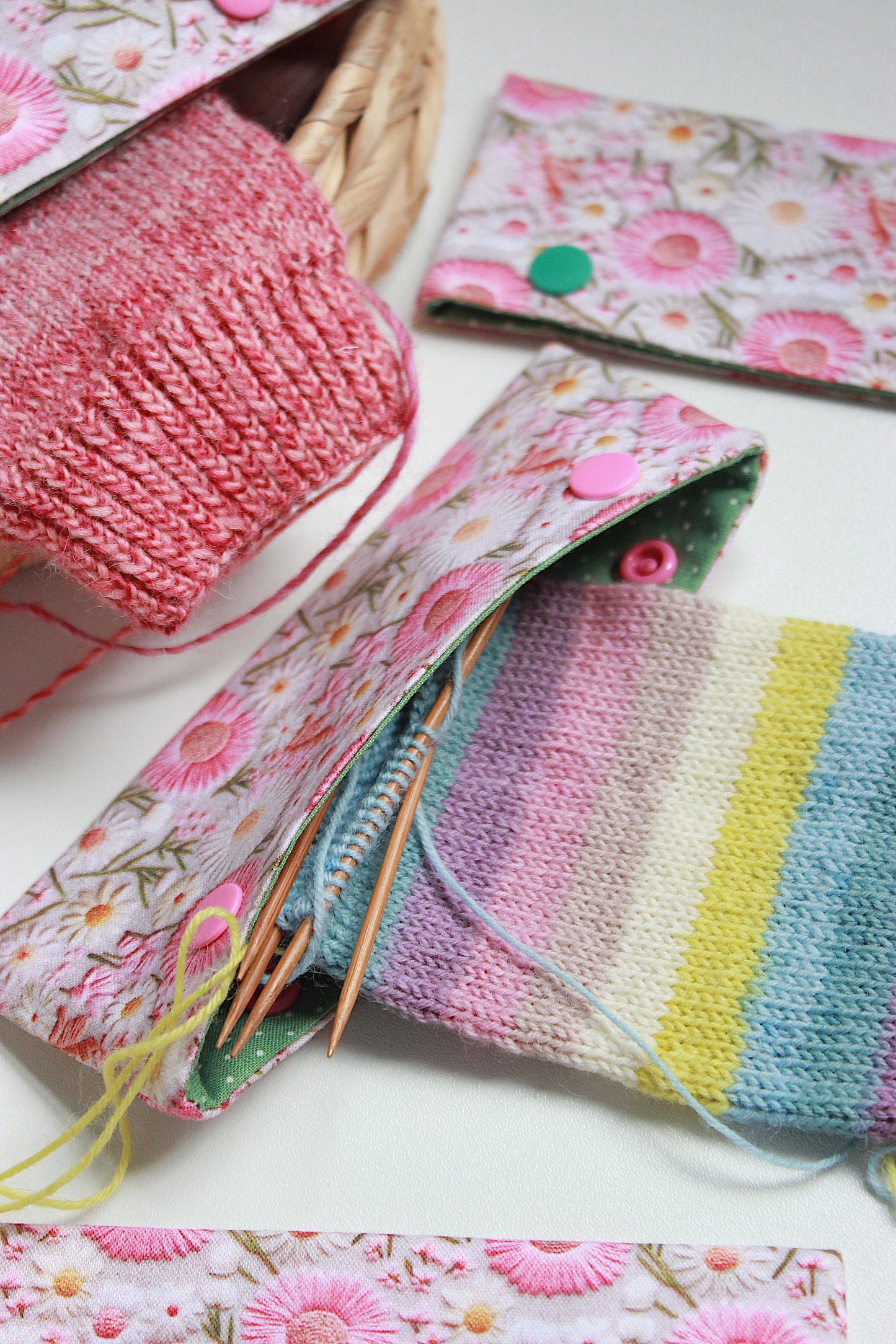 Embroidery Look Pink Floral DPN/Crochet Hook Holder