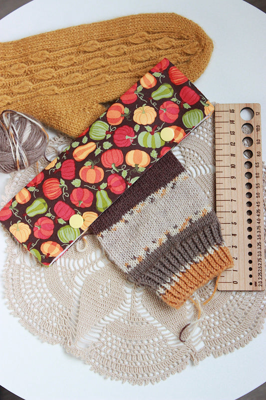 Pumpkin Print Knitting Needle Holder - Cosy Autumn Edition