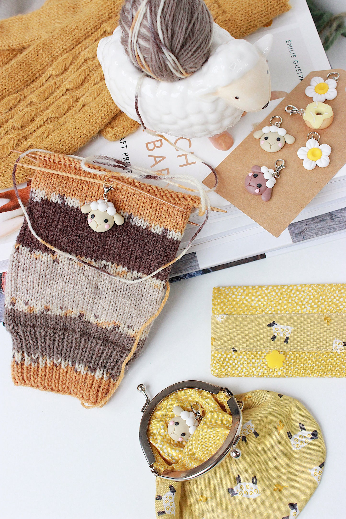 Handmade Polymer Clay Daisy Stitch Markers
