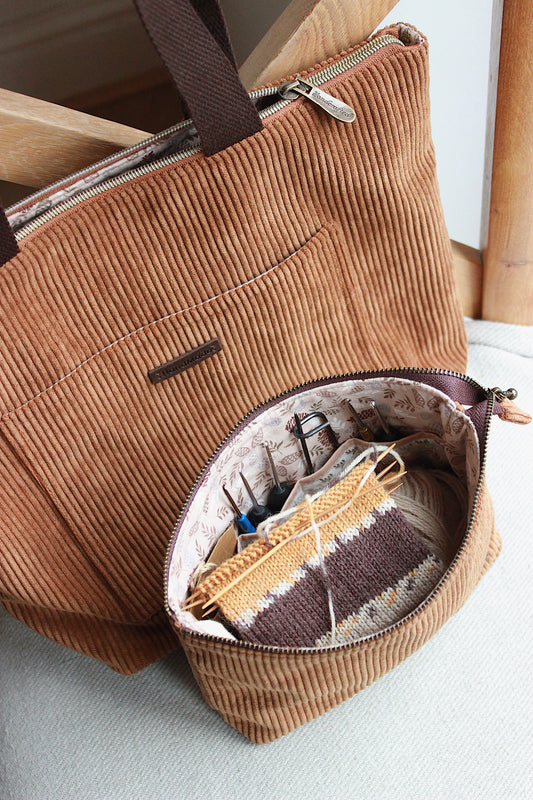 Brown Corduroy Zipper Project Bags