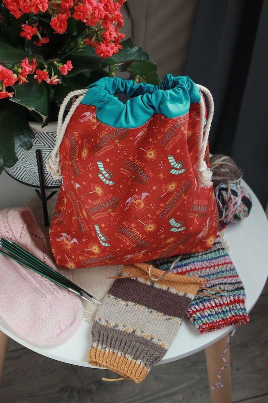 Christmas & Magic Project Bag – Reusable Harry Potter Knitting Gift Bag | Sustainable Craft Storage