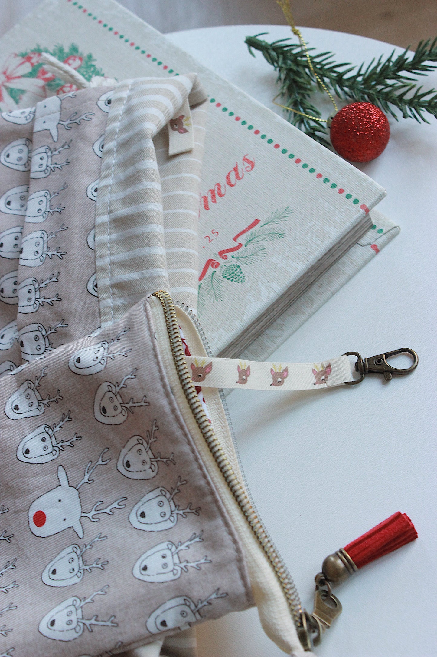 Knitting Project Bag & Small Notions Pouch – Reindeer Christmas Edition