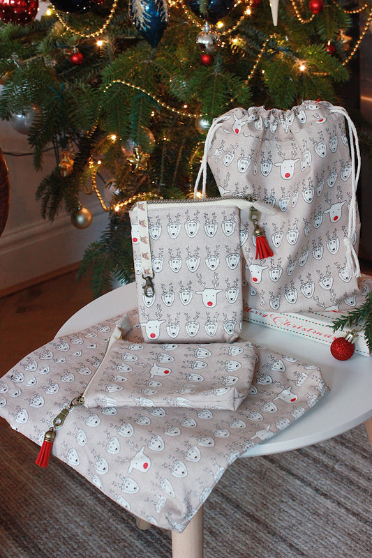 Knitting Project Bag & Small Notions Pouch – Reindeer Christmas Edition