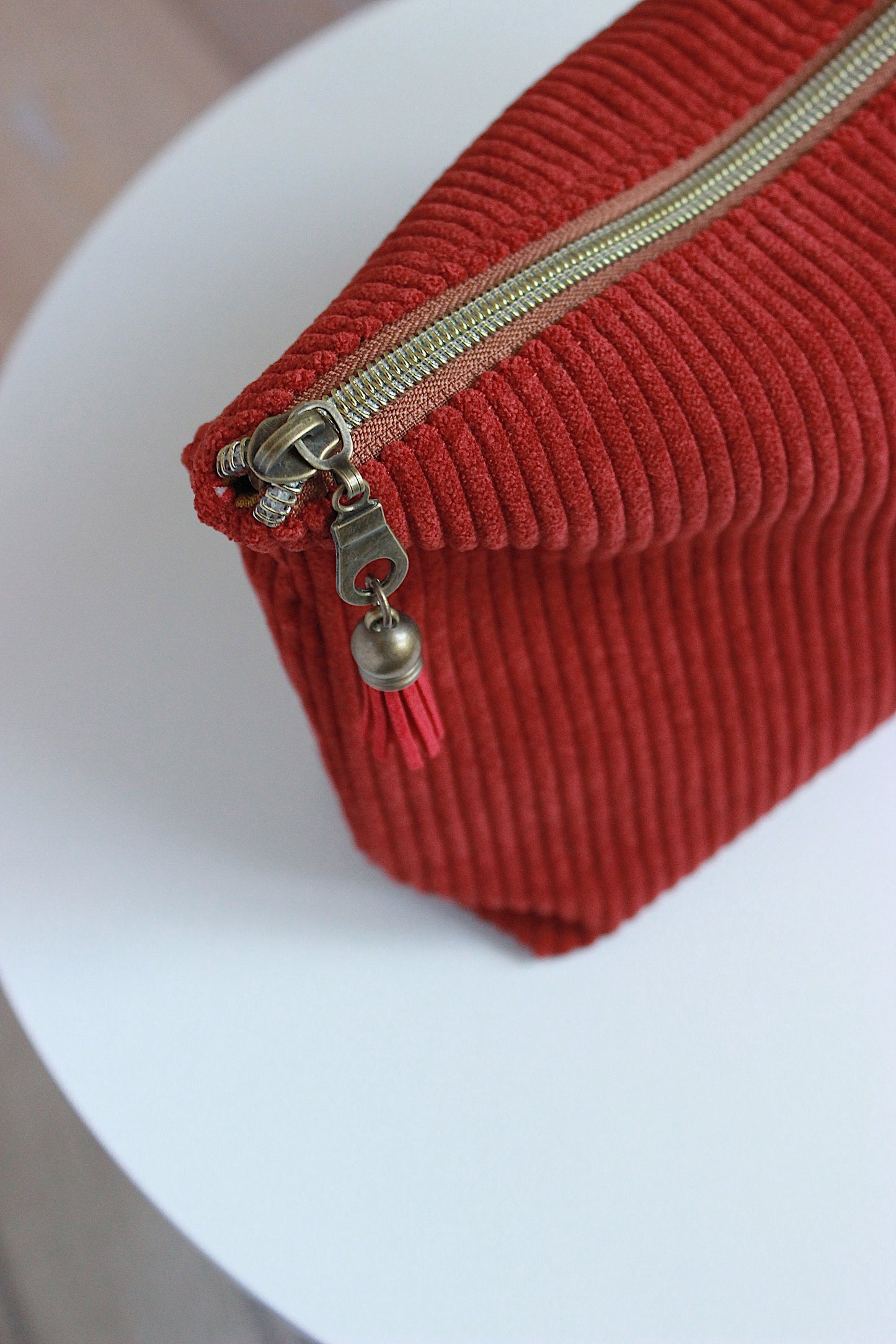 Dark Terracotta Corduroy Zipper Project bag/Pouch