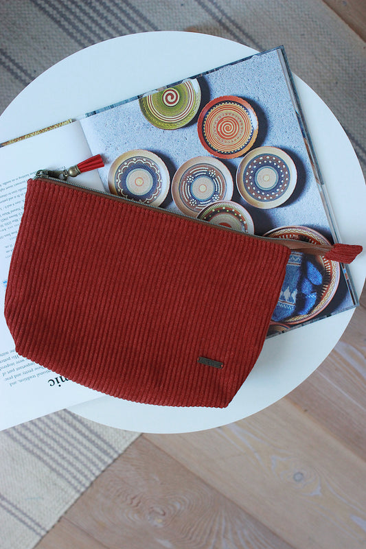 Dark Terracotta Corduroy Zipper Project bag/Pouch