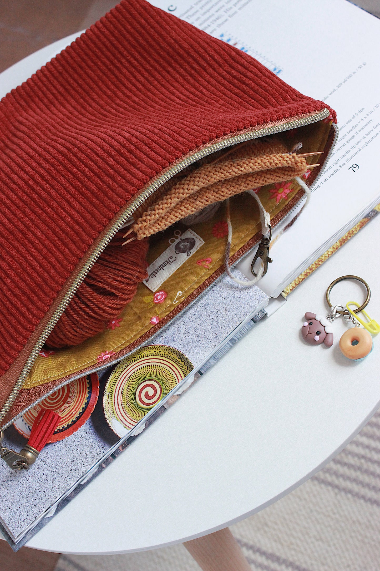 Dark Terracotta Corduroy Zipper Project bag/Pouch