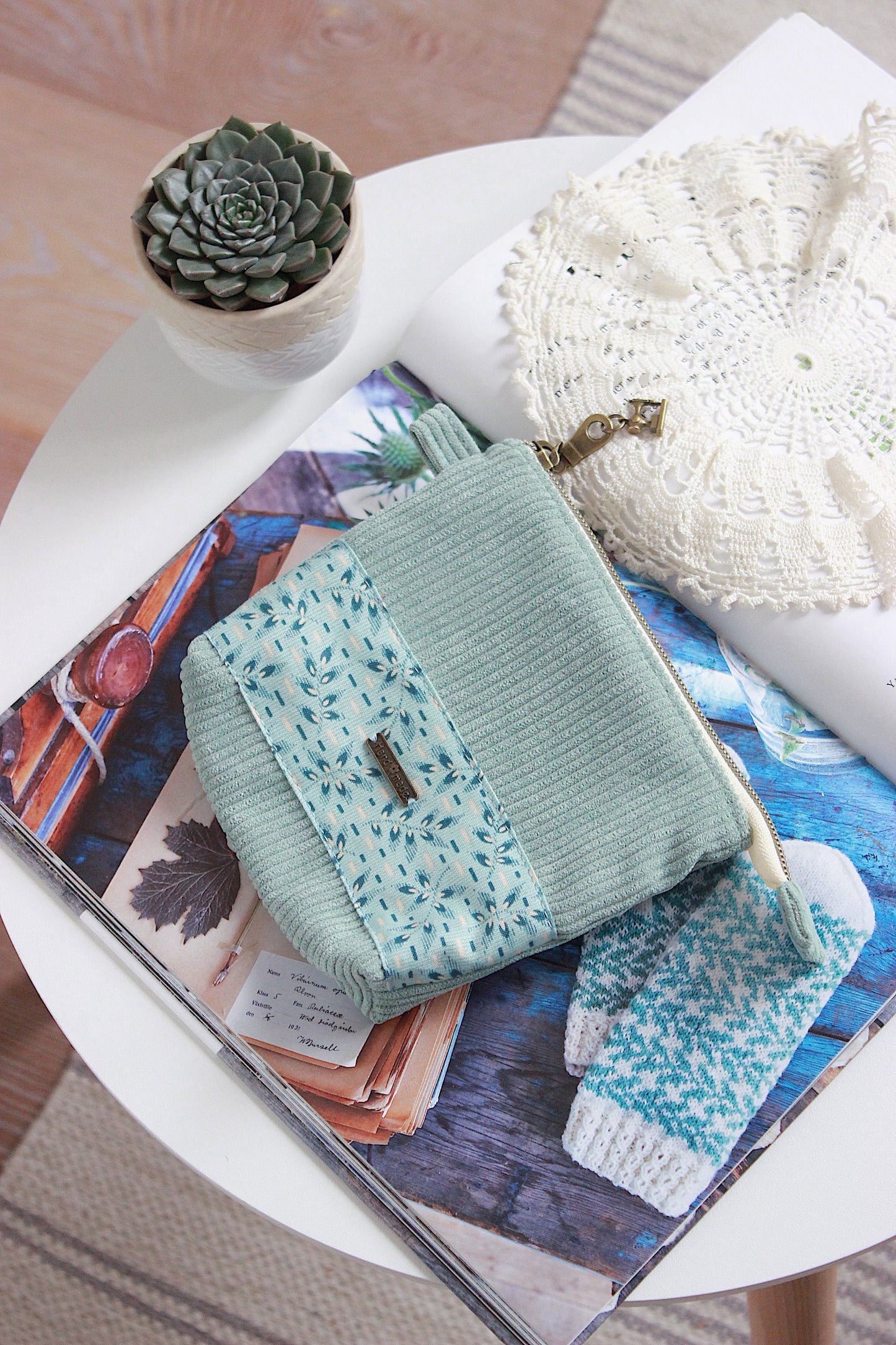 Mint Green Corduroy Zipper Pouch