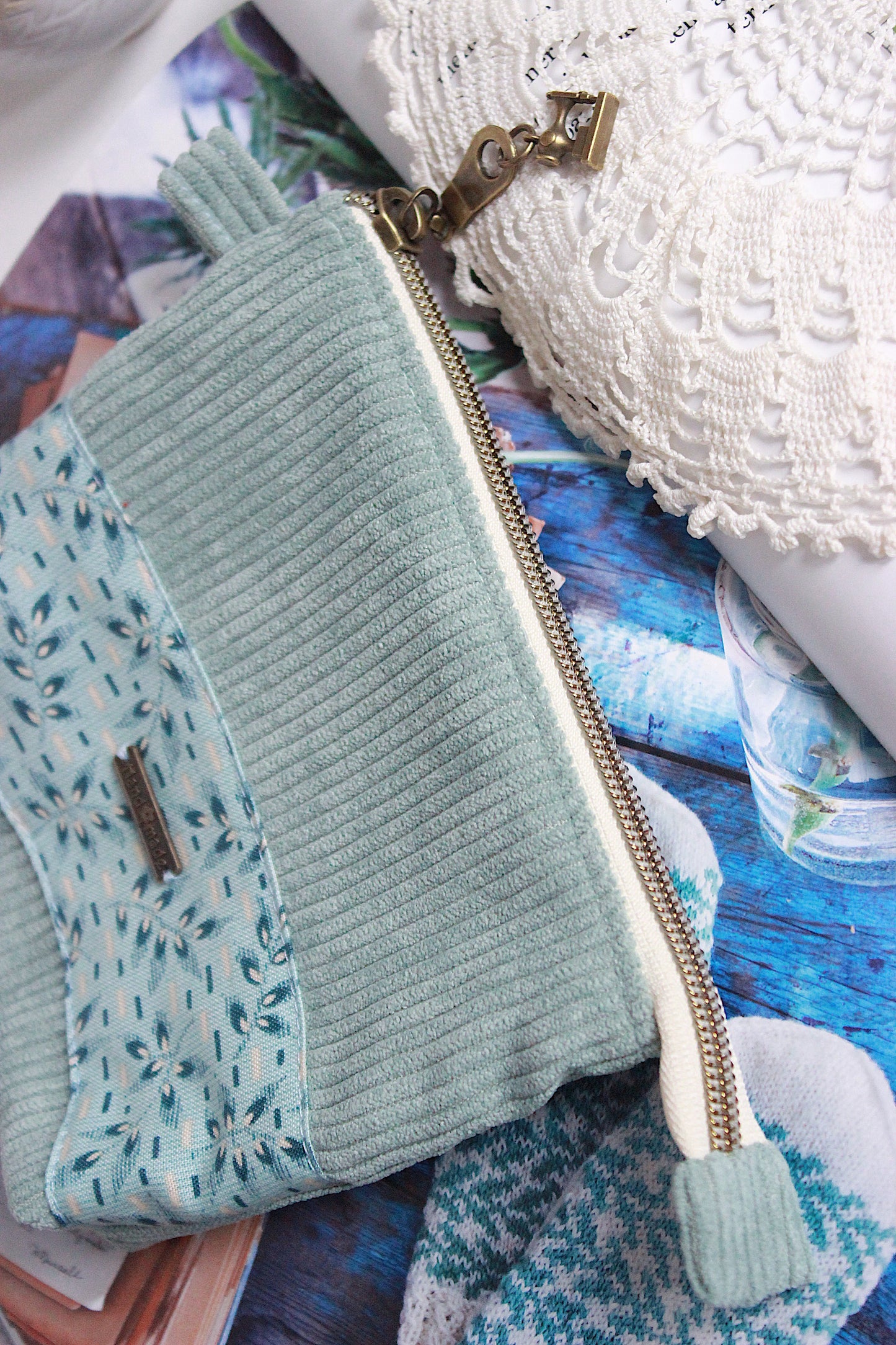 Mint Green Corduroy Zipper Pouch