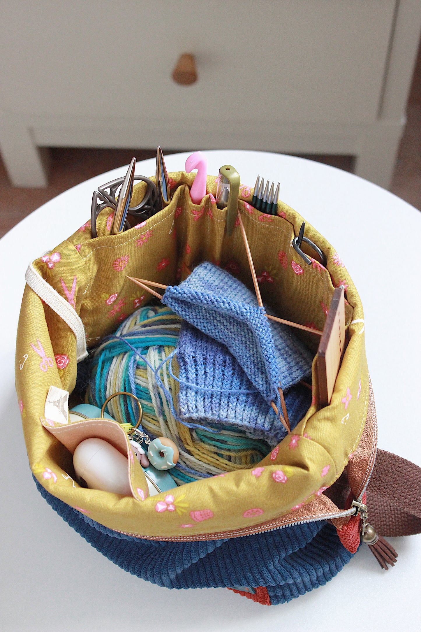 Navy Blue Corduroy Zipper Project Bag/Pouch