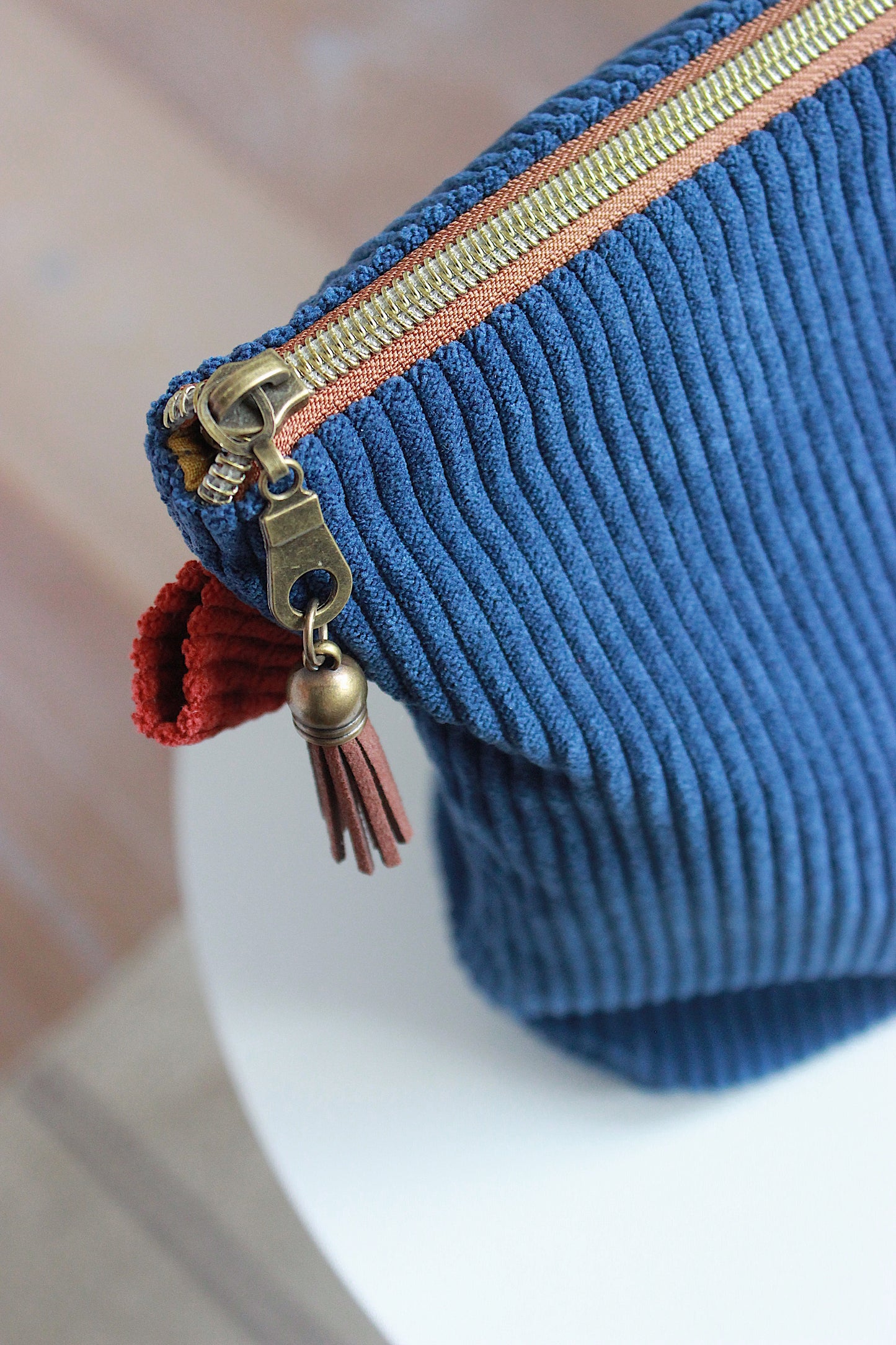 Navy Blue Corduroy Zipper Project Bag/Pouch