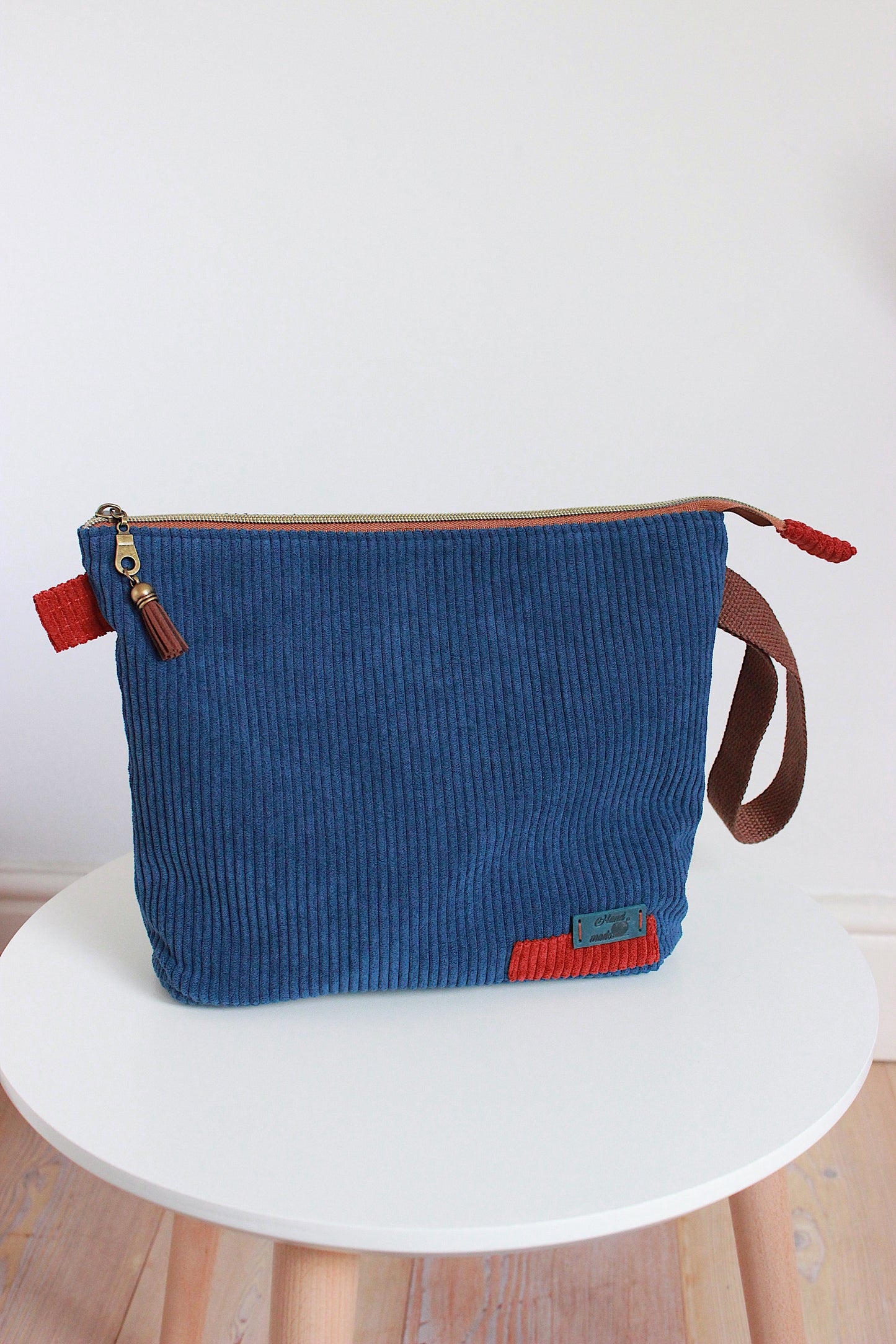 Navy Blue Corduroy Zipper Project Bag/Pouch