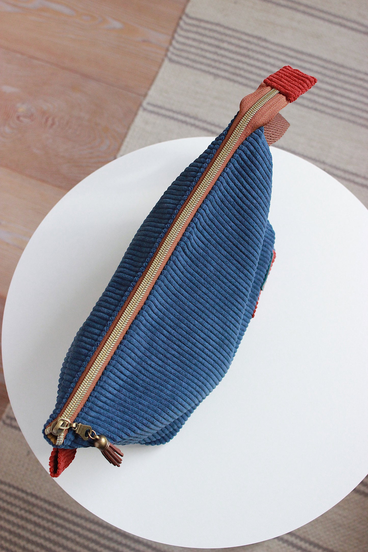 Navy Blue Corduroy Zipper Project Bag/Pouch