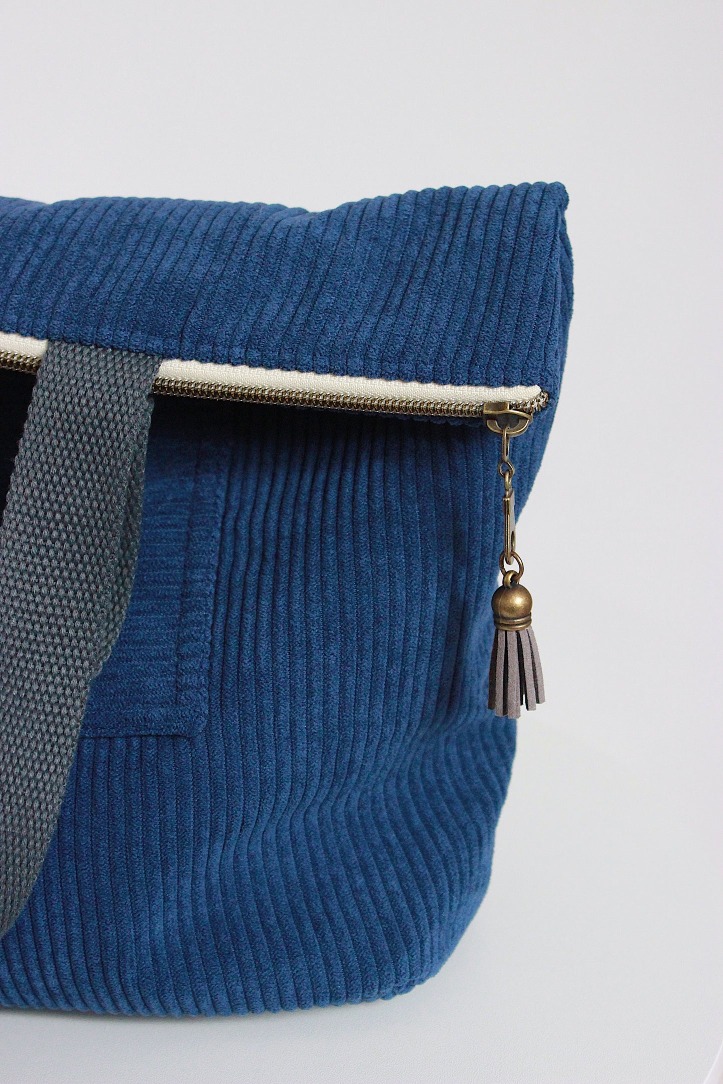 Navy Blue Corduroy Zipper Project Bag