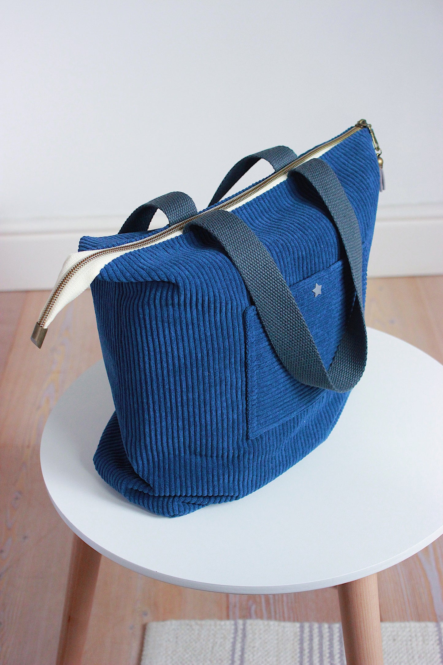 Navy Blue Corduroy Zipper Project Bag