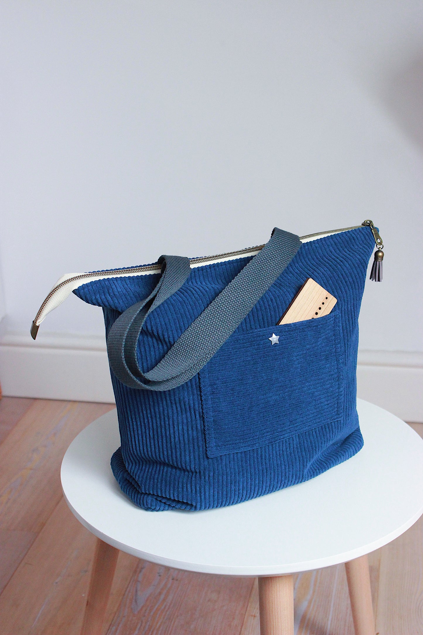 Navy Blue Corduroy Zipper Project Bag